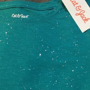XL Cat & Jack Silver Sparkle Glitter Teal T Shirt